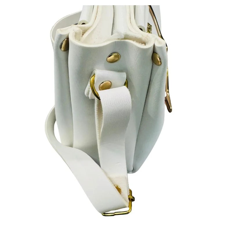 White Elegant Cat Handle Handbag for Girls & Ladies | Stylish Shoulder & Crossbody Bag with Gold Accents | Adjustable Strap