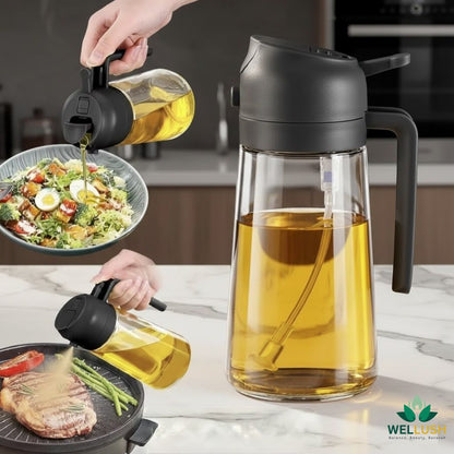 2 in 1 Oil Dispenser 470ml Kitchen Glass Oil Sprayer Bottle |  (Random Colour)