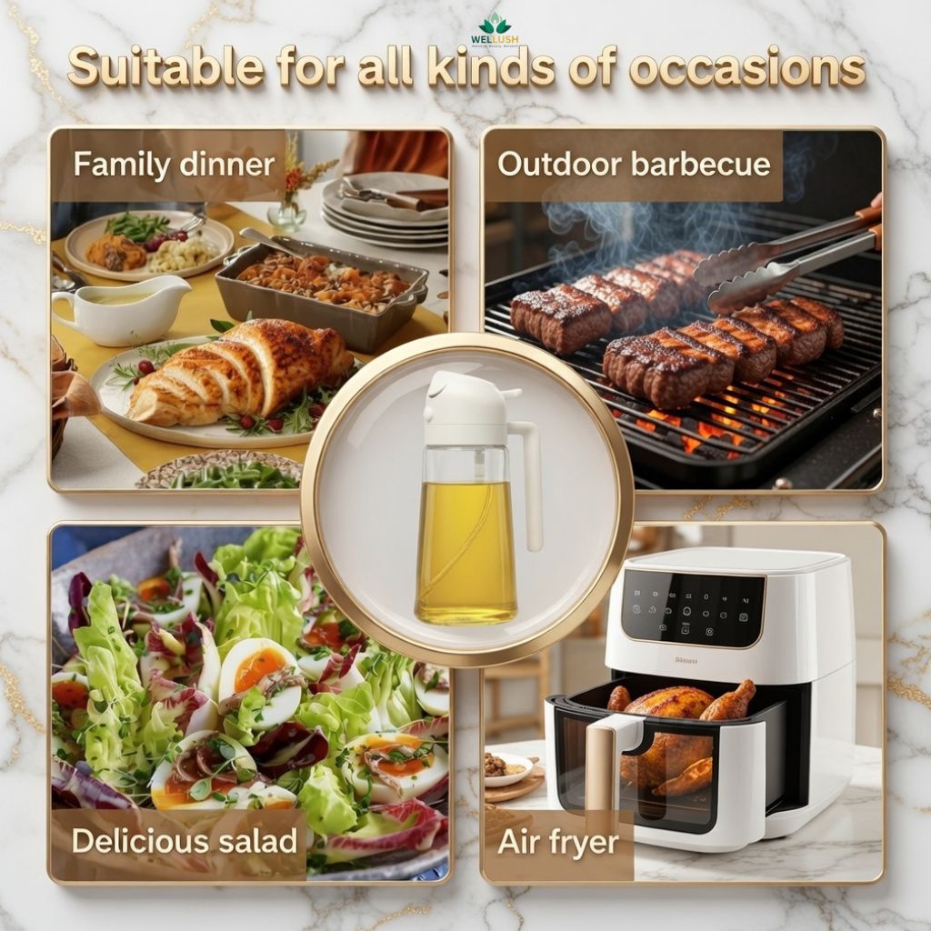 2 in 1 Oil Dispenser 470ml Kitchen Glass Oil Sprayer Bottle |  (Random Colour)