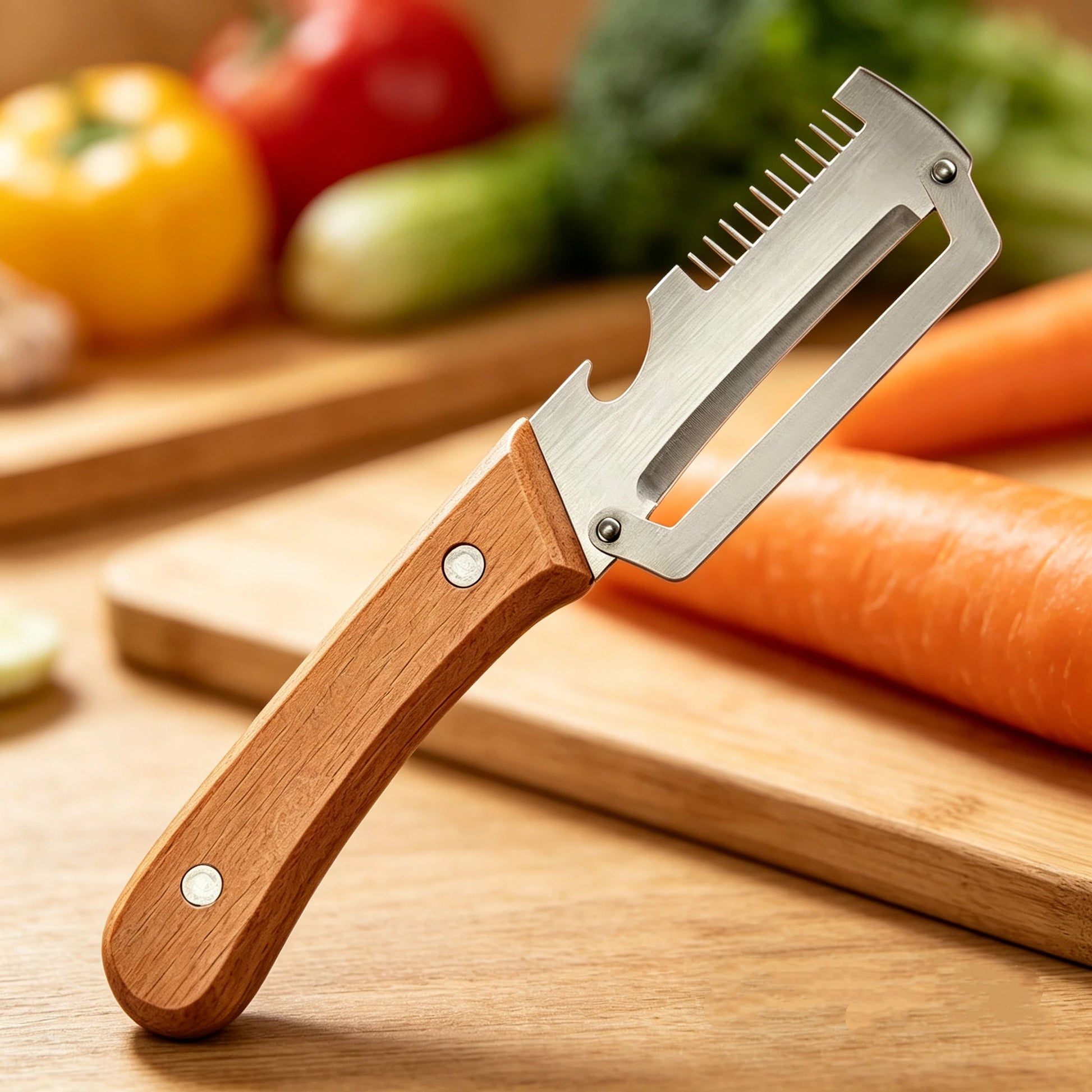 2026 Wooden Multi Functional Vegetable Peeler with Ergonomic Handle for Peeling and Slicing Fruits and Vegetables Durable Smooth