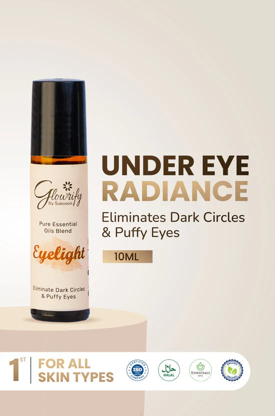 Glowing Rituals Eyelight under eye radiance serum bottle on a beige background