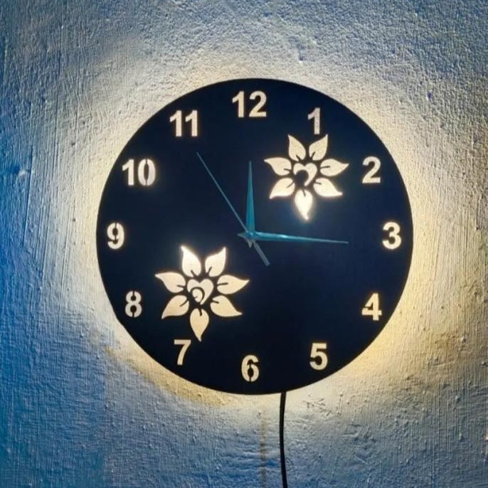 Flower Wooden Clock with Premium Light
