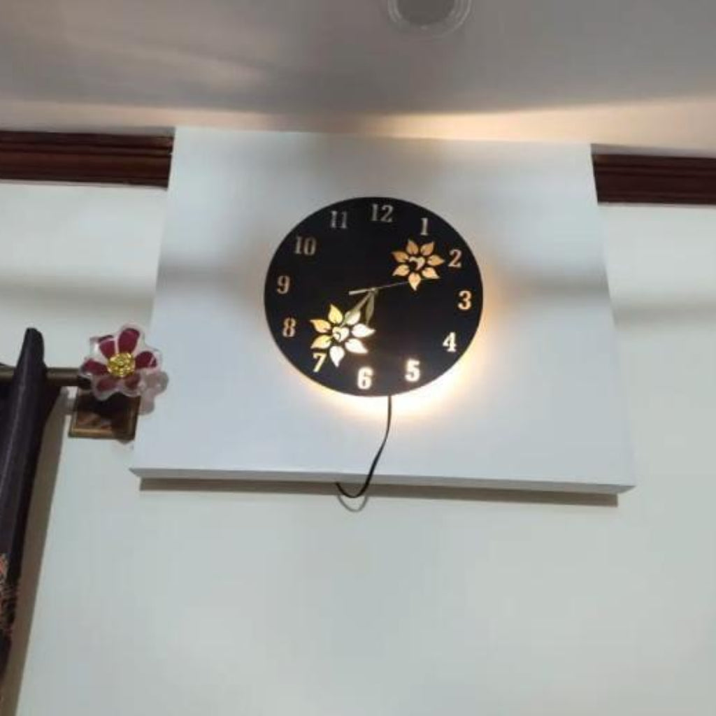 Flower Wooden Clock with Premium Light