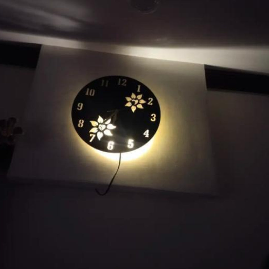 Flower Wooden Clock with Premium Light