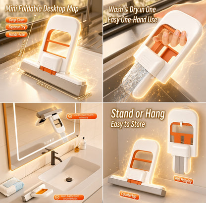 Foldable Mini Mop | Portable Desktop Wet & Dry Cleaning Mop | Self‑Squeezing