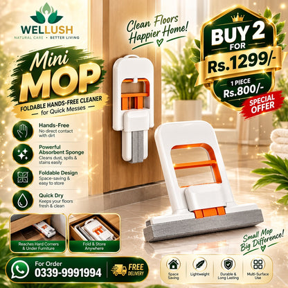 Foldable Mini Mop | Portable Desktop Wet & Dry Cleaning Mop | Self‑Squeezing