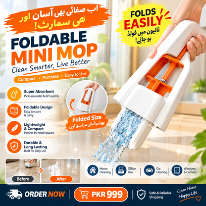 Foldable Mini Mop | Portable Desktop Wet & Dry Cleaning Mop | Self‑Squeezing