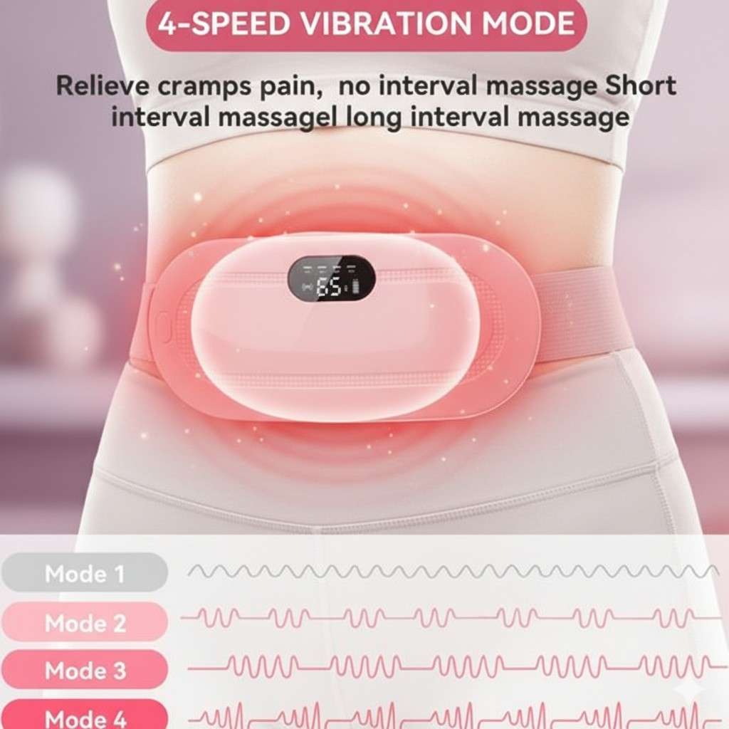 Pink massage belt with digital display on a blurred background