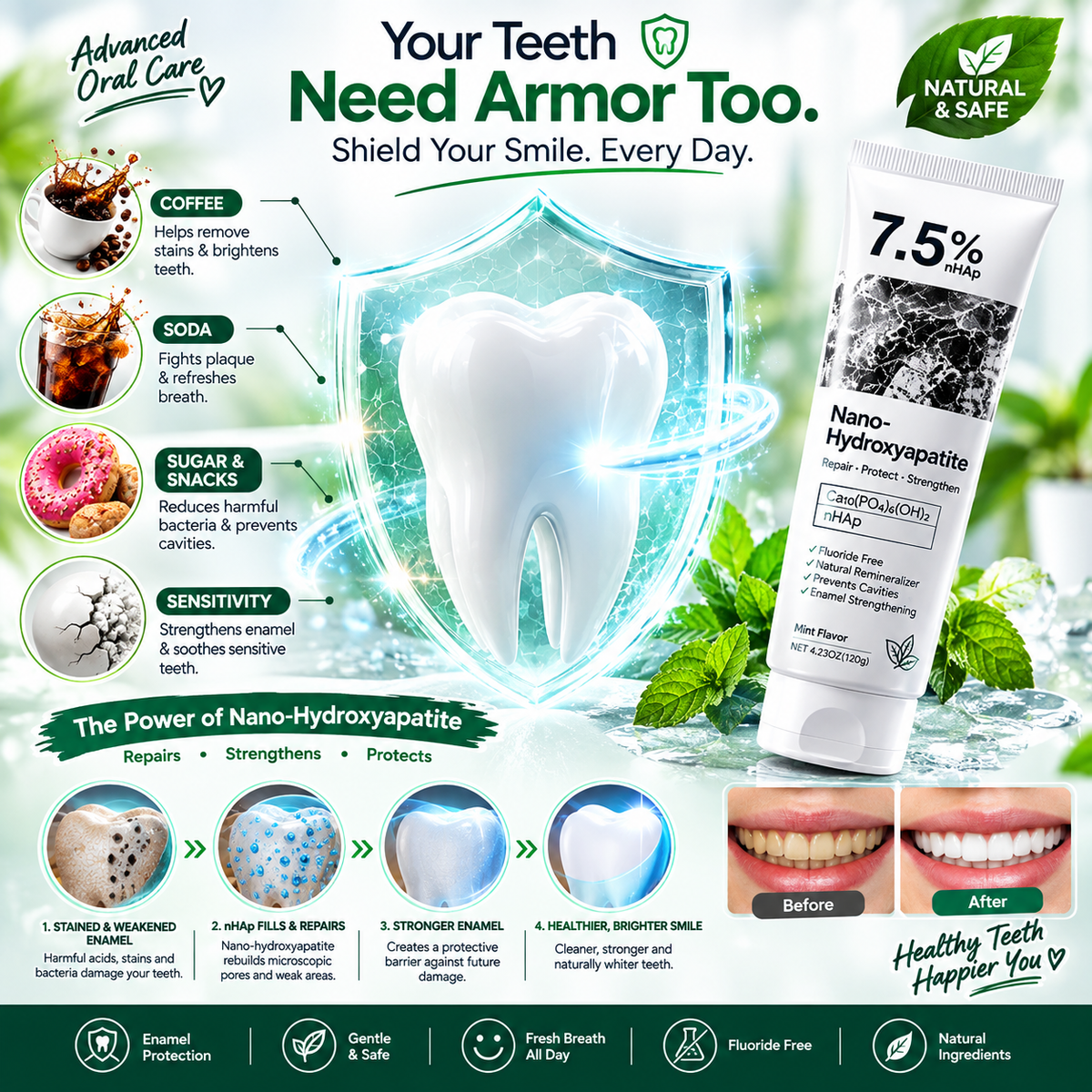 Holydeer 7.5% nHAP Nano-Hydroxyapatite Toothpaste 120g | Wellush