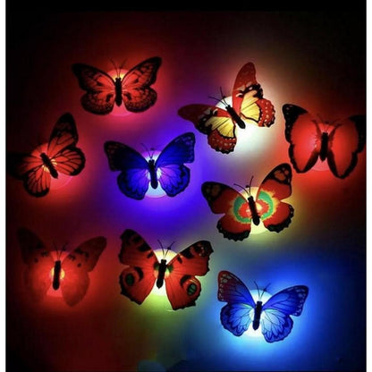 Colorful butterfly-shaped LED lights on a dark background