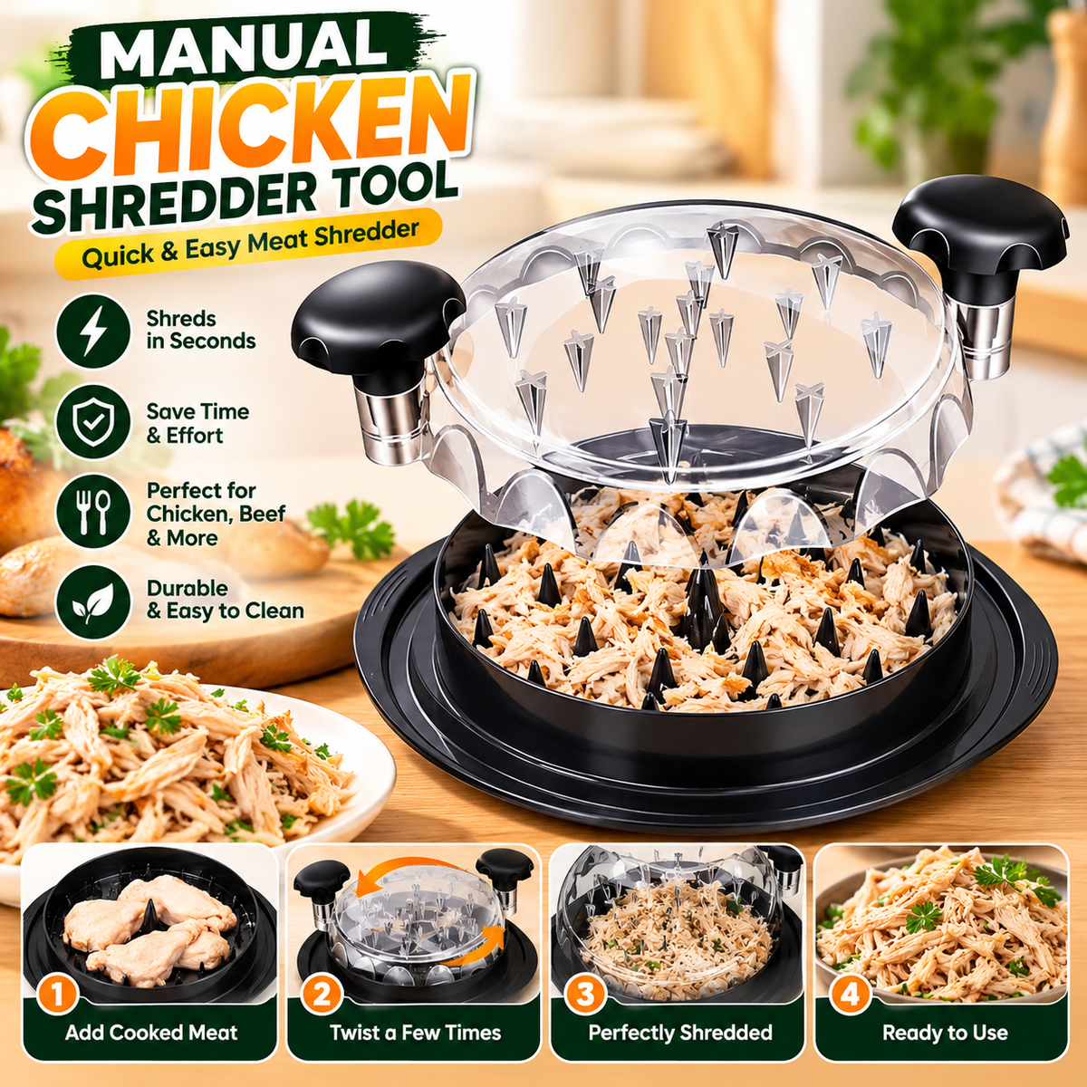 Manual Chicken Shredder Tool | Quick Meat Shredder for Chicken, Beef & Pulled Sandwich Filling