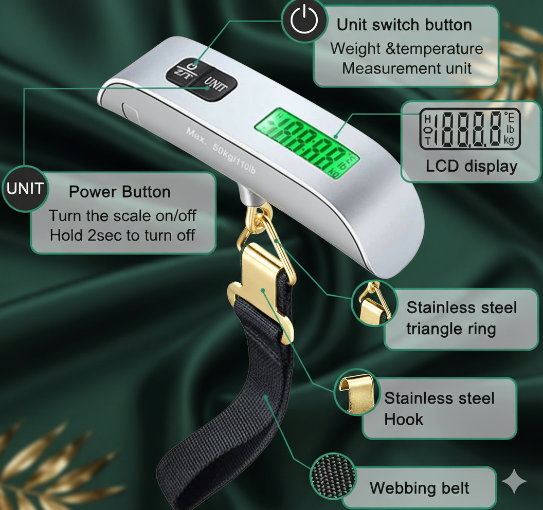 Portable Digital Luggage Scale — LCD Display & Unit Conversion for Travel
