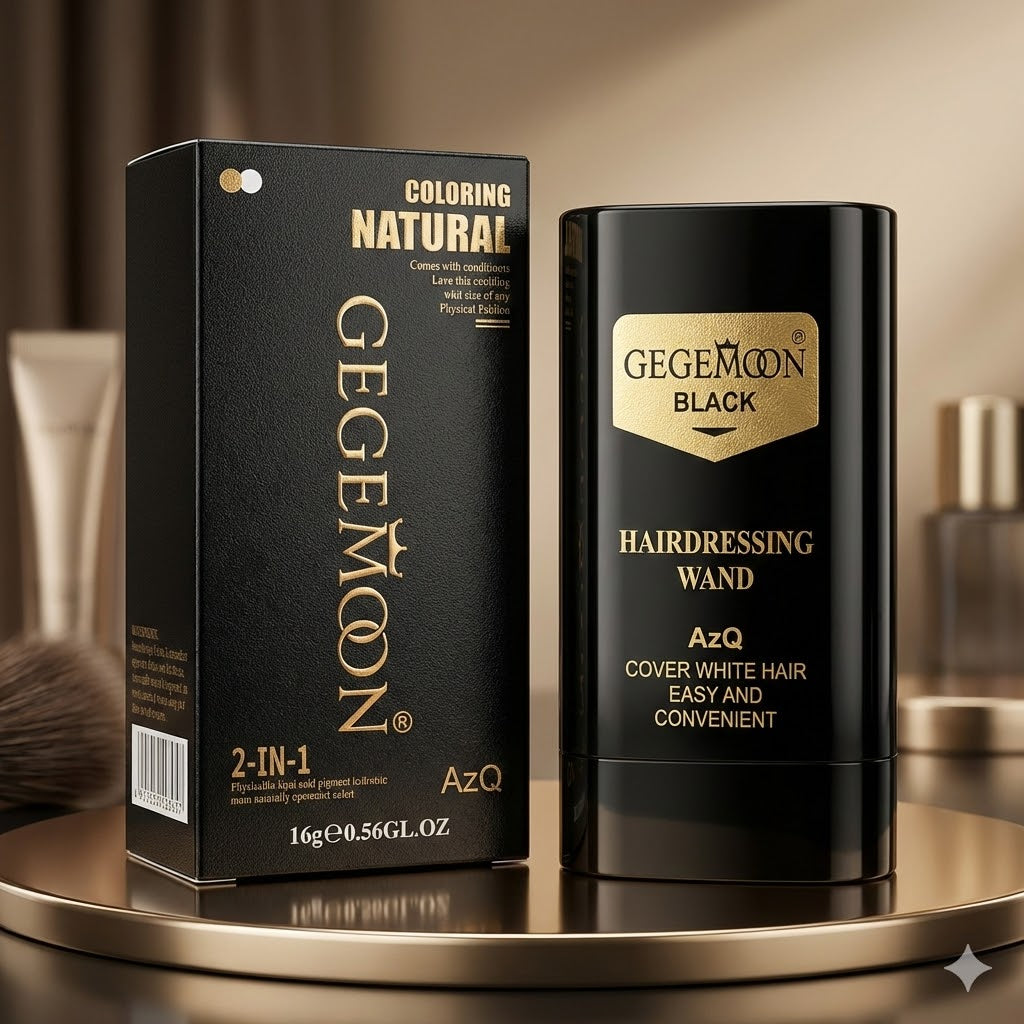 Gegemoon hair coloring product packaging on a reflective surface with a neutral background