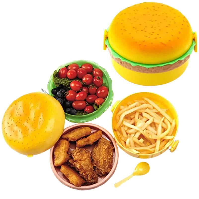 Hamburger Shaped Kids Lunch Box  | Portable Multi-Layer Food Container for School & Travel