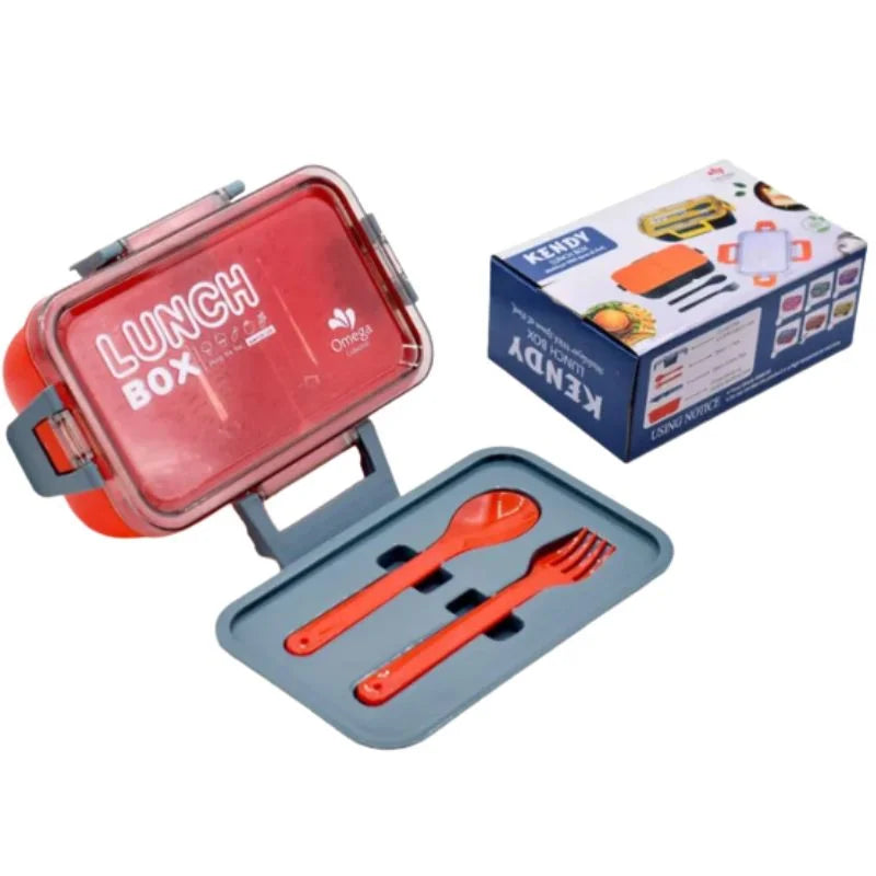 Kendy Lunch Box with Spoon & Fork  | 2-Compartment Portable Tiffin Box for School & Office