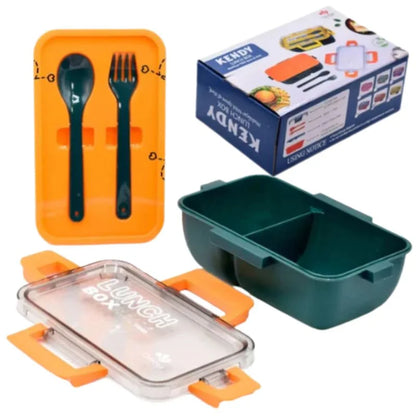 Kendy Lunch Box with Spoon & Fork  | 2-Compartment Portable Tiffin Box for School & Office