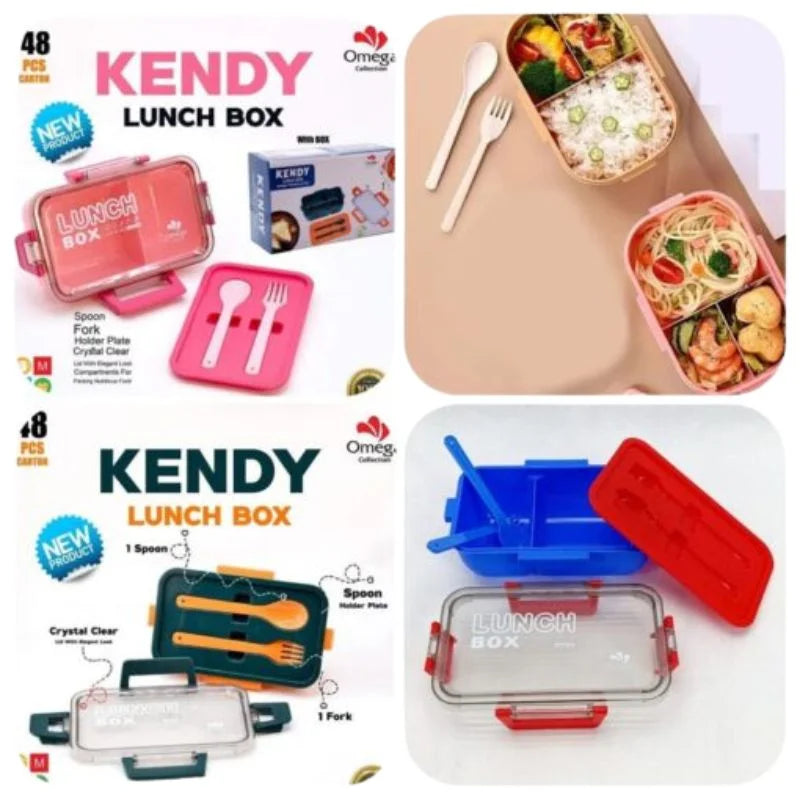 Kendy Lunch Box with Spoon & Fork  | 2-Compartment Portable Tiffin Box for School & Office