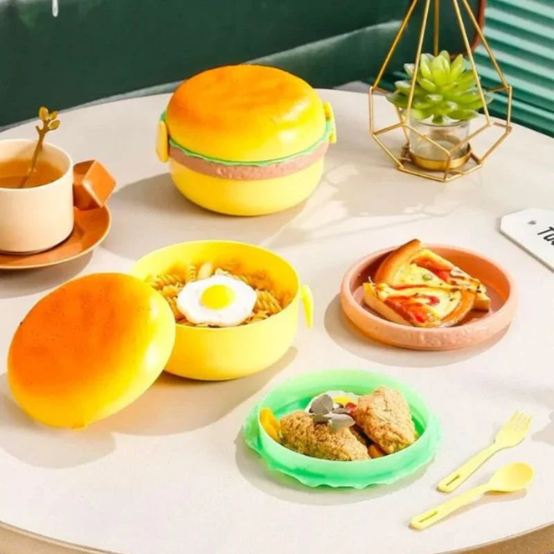 Hamburger Shaped Kids Lunch Box  | Portable Multi-Layer Food Container for School & Travel