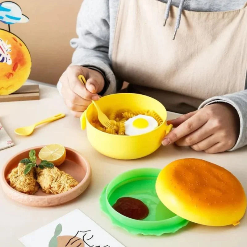 Hamburger Shaped Kids Lunch Box  | Portable Multi-Layer Food Container for School & Travel