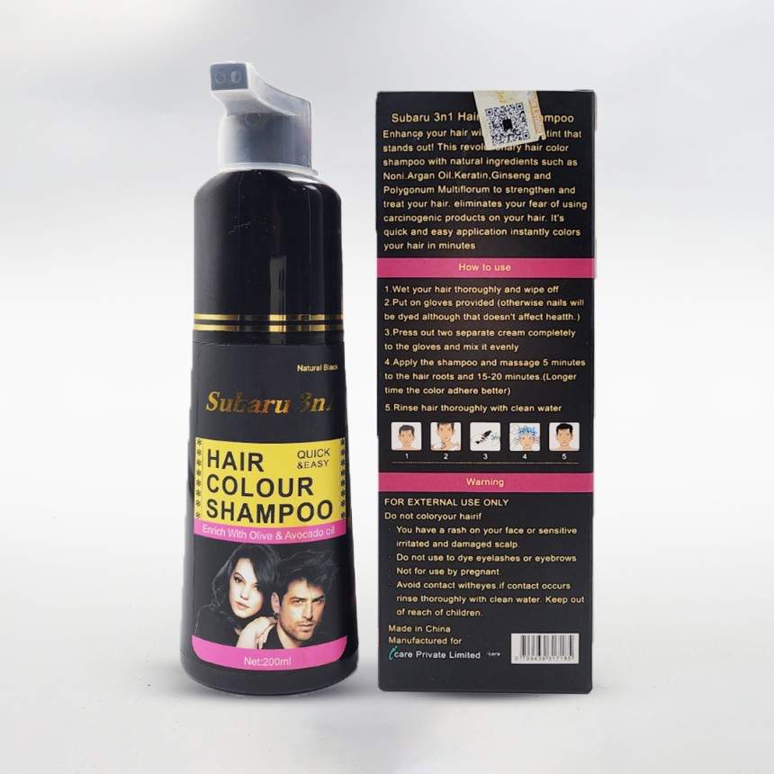 Subaru 3 in 1 Black Hair Color Shampoo For Men & Women 200 ML