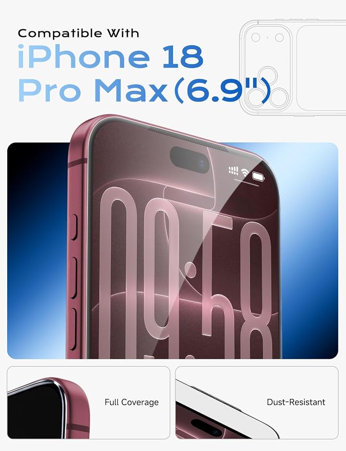 Tempered Glass Screen Protector for iPhone 18 Pro & Pro Max