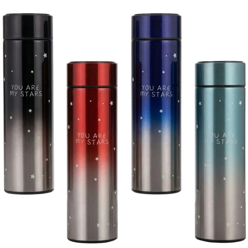 LED Temperature Display Water Bottle Stars Design  | Smart Stainless Steel Vacuum 500ml Flask | Random Color