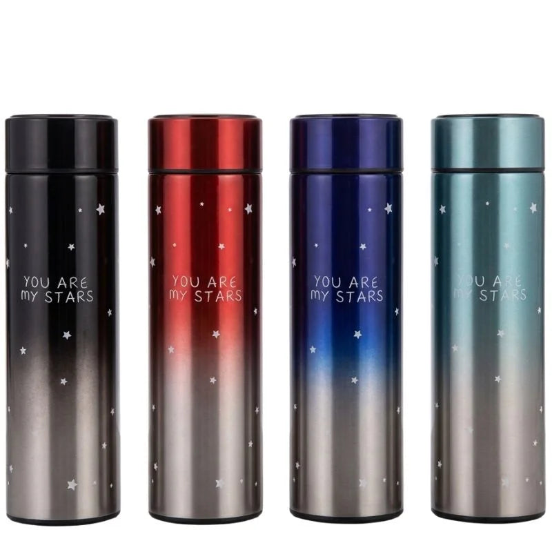LED Temperature Display Water Bottle Stars Design  | Smart Stainless Steel Vacuum 500ml Flask | Random Color