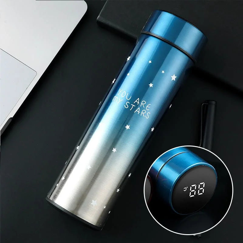 LED Temperature Display Water Bottle Stars Design  | Smart Stainless Steel Vacuum 500ml Flask | Random Color