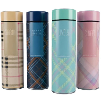 LED Temperature Display Water Bottle | Checkered Design  | Smart Stainless Steel Vacuum 500ml Flask | Random Color