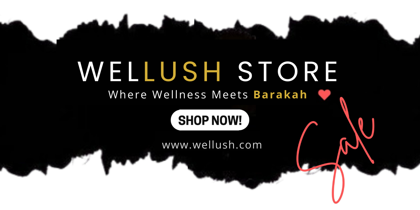 Promotional banner for Wellush Store with a call to action and website URL.