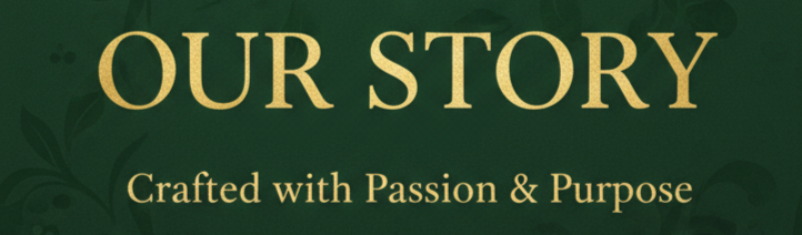 Book cover with 'Our Story' text and decorative elements on a green background